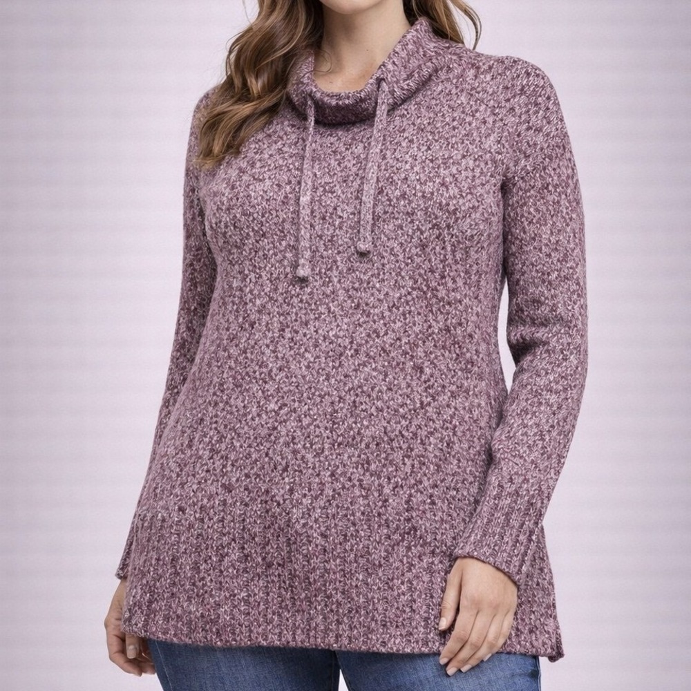 Lou & Grey for LOFT Burgundy Marled Cowl Neck Tunic Sweater Small‎